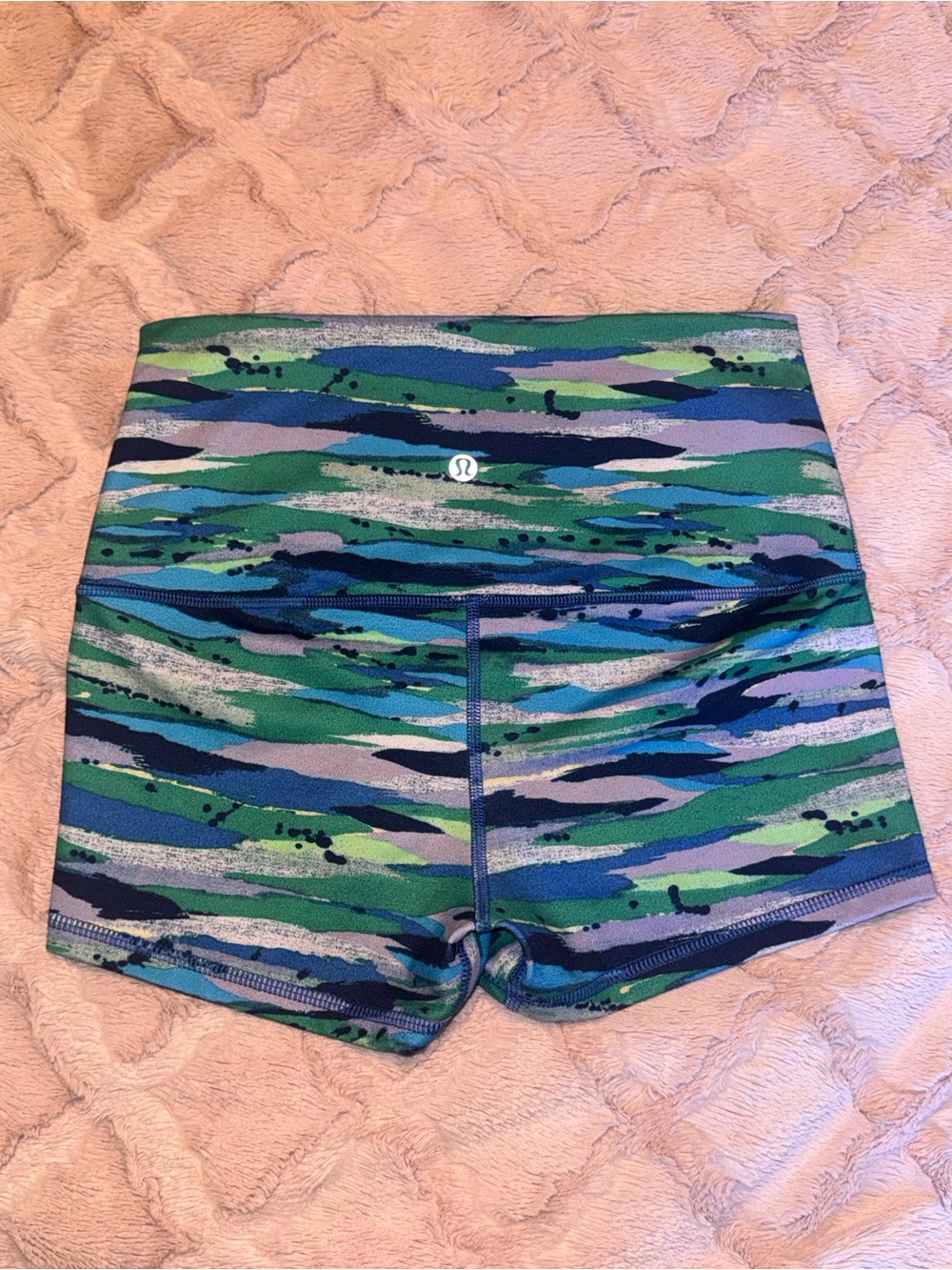lululemon athletica Multicolor Green & Blue Camo Bike Shorts